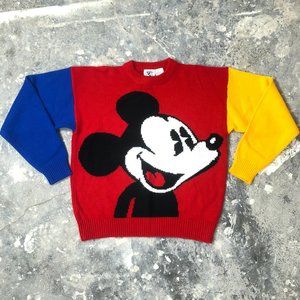 Vintage Mickey Mouse Primary Color Blocked Knit Sweater